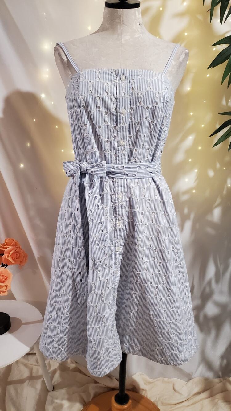 Banana Republic Eyelet Striped Button Tie Waist Convertible Sundress Size 6